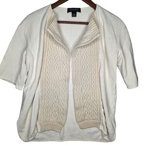 St. John Open Front Knit Cardigan Sweater‎ Small Off-White Cable knit Wool blend